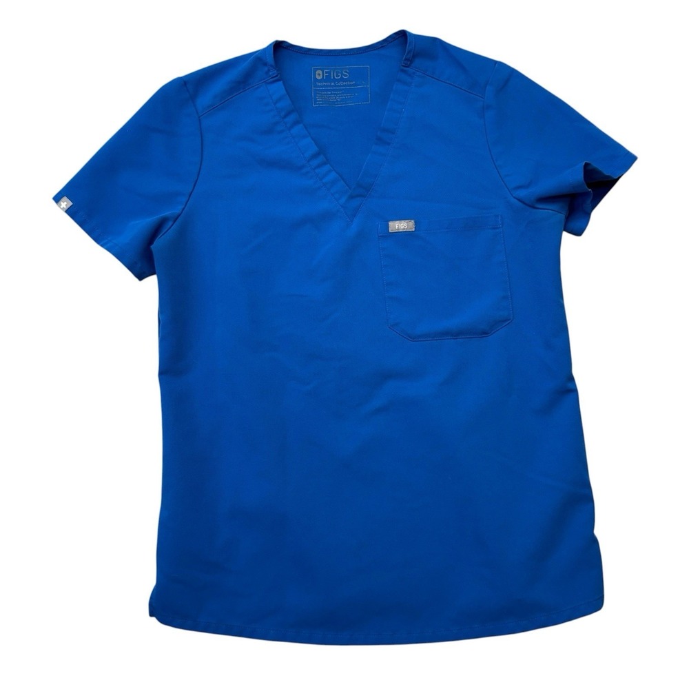 Figs Womens Scrub Top Small Blue Techinical Collection Short Sleeve Vneck